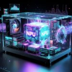Modern AI-powered laptop displaying futuristic artificial intelligence computing features