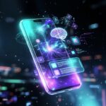 Modern AI smartphone showing smart assistant, AI camera, and futuristic mobile technology features