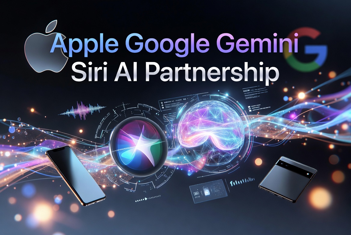 Apple Siri assistant and Google Gemini AI partnership concept displayed on smartphone screen