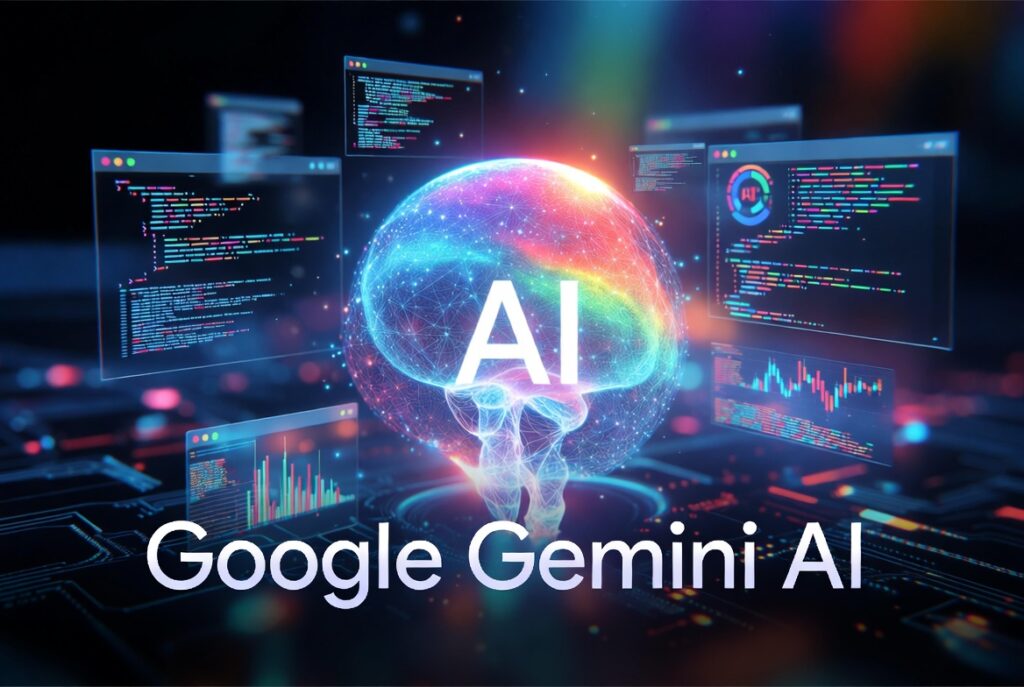 alt="Google Gemini AI - Advanced AI technology with neural networks and intelligent data visualization"