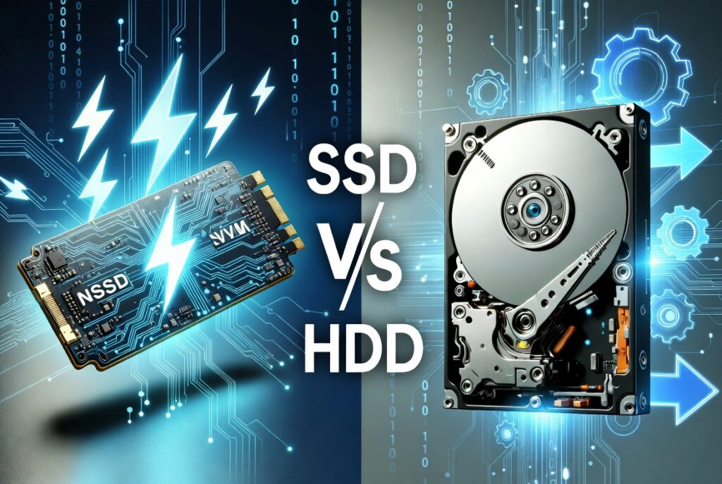 "SSD vs HDD comparison featured image showing a sleek NVMe SSD