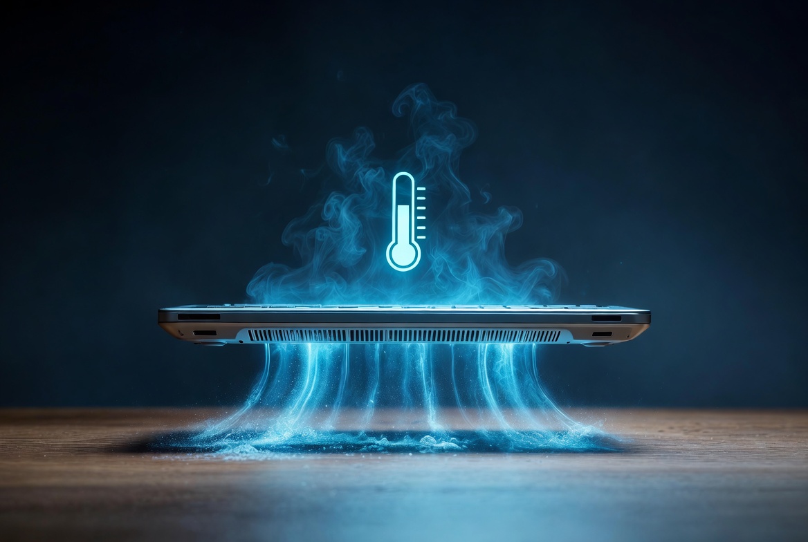keep laptop cool without cooling pad showing cool blue airflow on desk in 2026