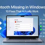 Bluetooth missing in Windows 11 showing Quick Settings without the Bluetooth option on a Windows laptop.