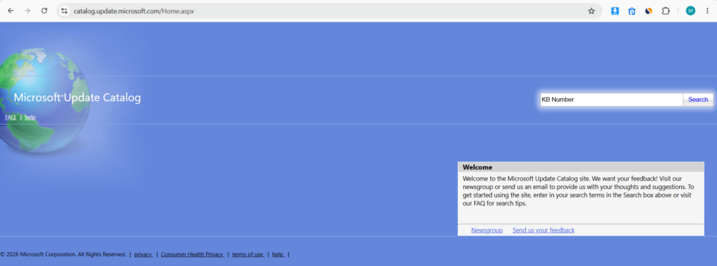 Screenshot of the Microsoft Update Catalog web page displaying a list of search results with corresponding download buttons.