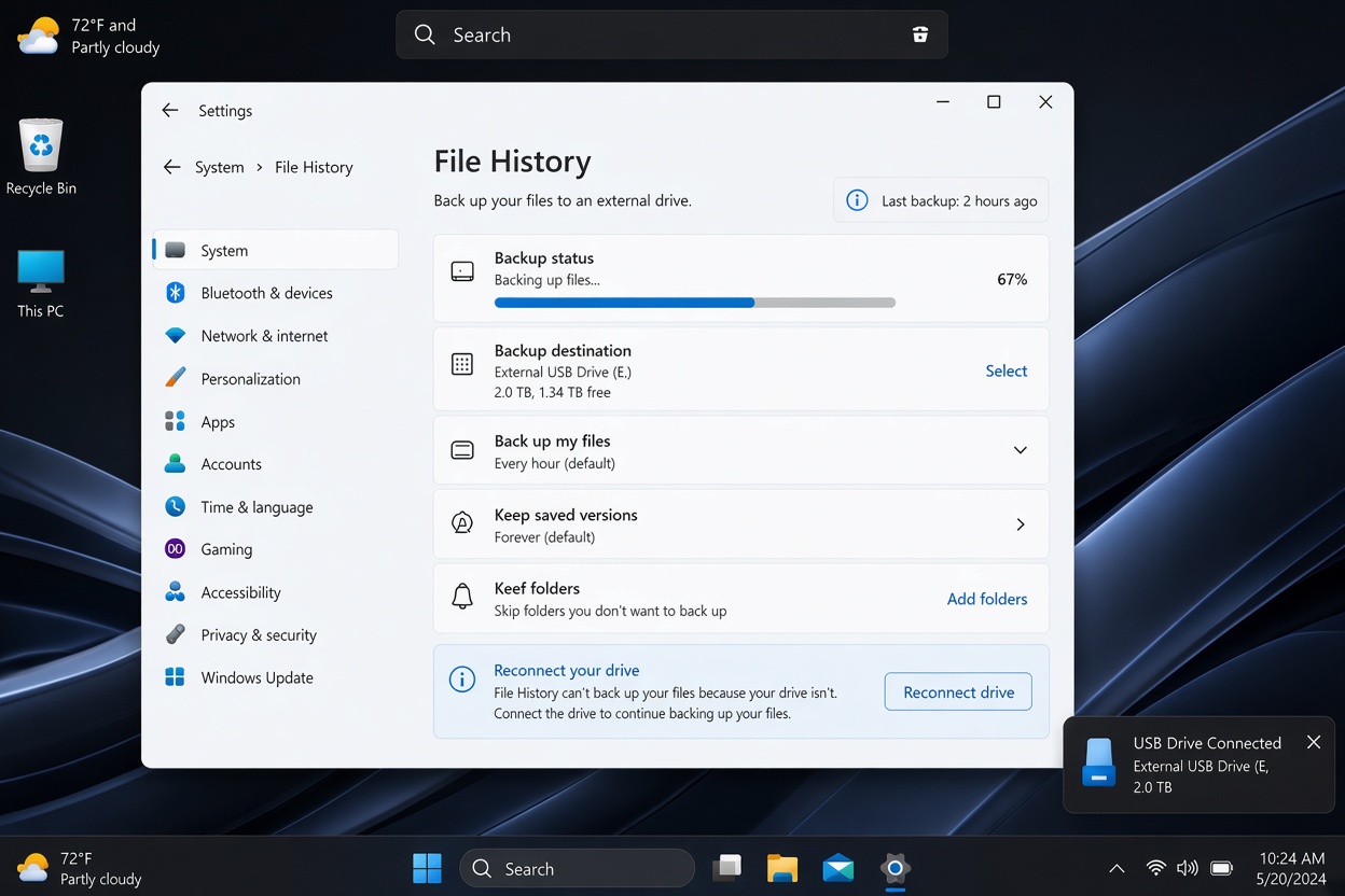 Windows 11 File History not working after update